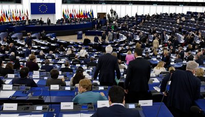 MEPs taking their seats in the European Parliament hemicycle